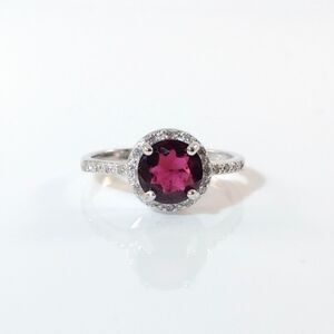 Garnet Ring with White Sapphires Size 8